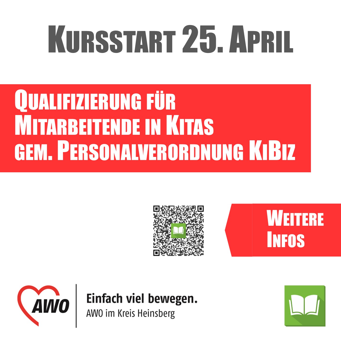 Kursstart: 25. April: Qualifizierung für Mitarbeitende in Kitas gemäß Personalverordnung (KiBiz) 1