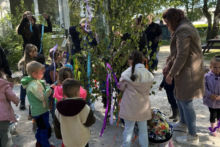 Maibaum schmücken in der AWO Kita Comeniusstraße 1